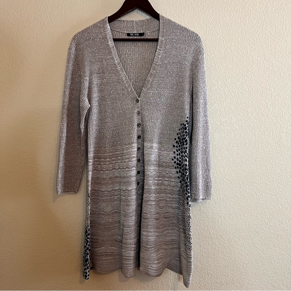 Nic + Zoe Bustle Button Front A-Line Textured Cardigan Size Large